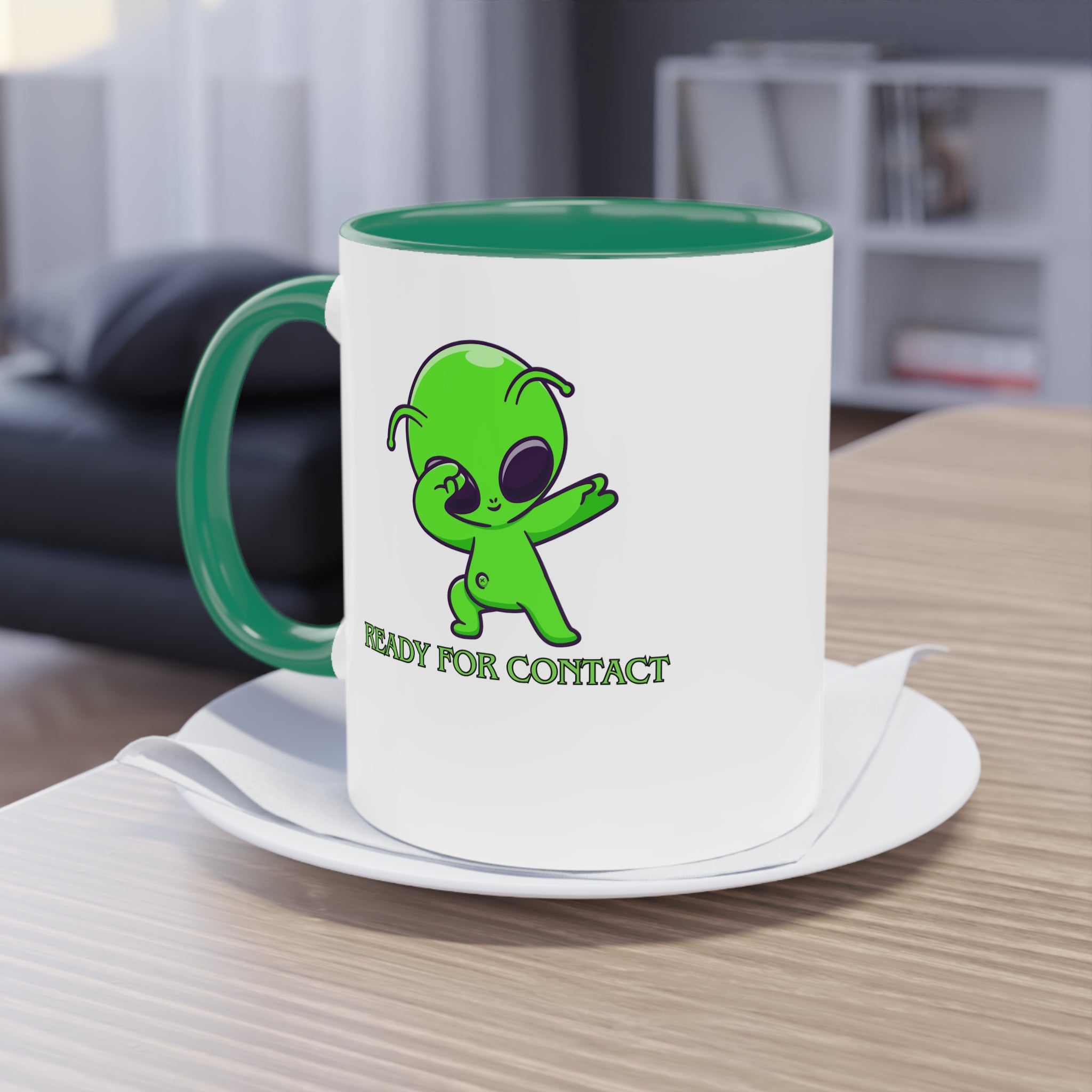 Ready for Contact – Zweifarbige Alien Tasse | UFO Geschenk | Cosmic Coffee Mug