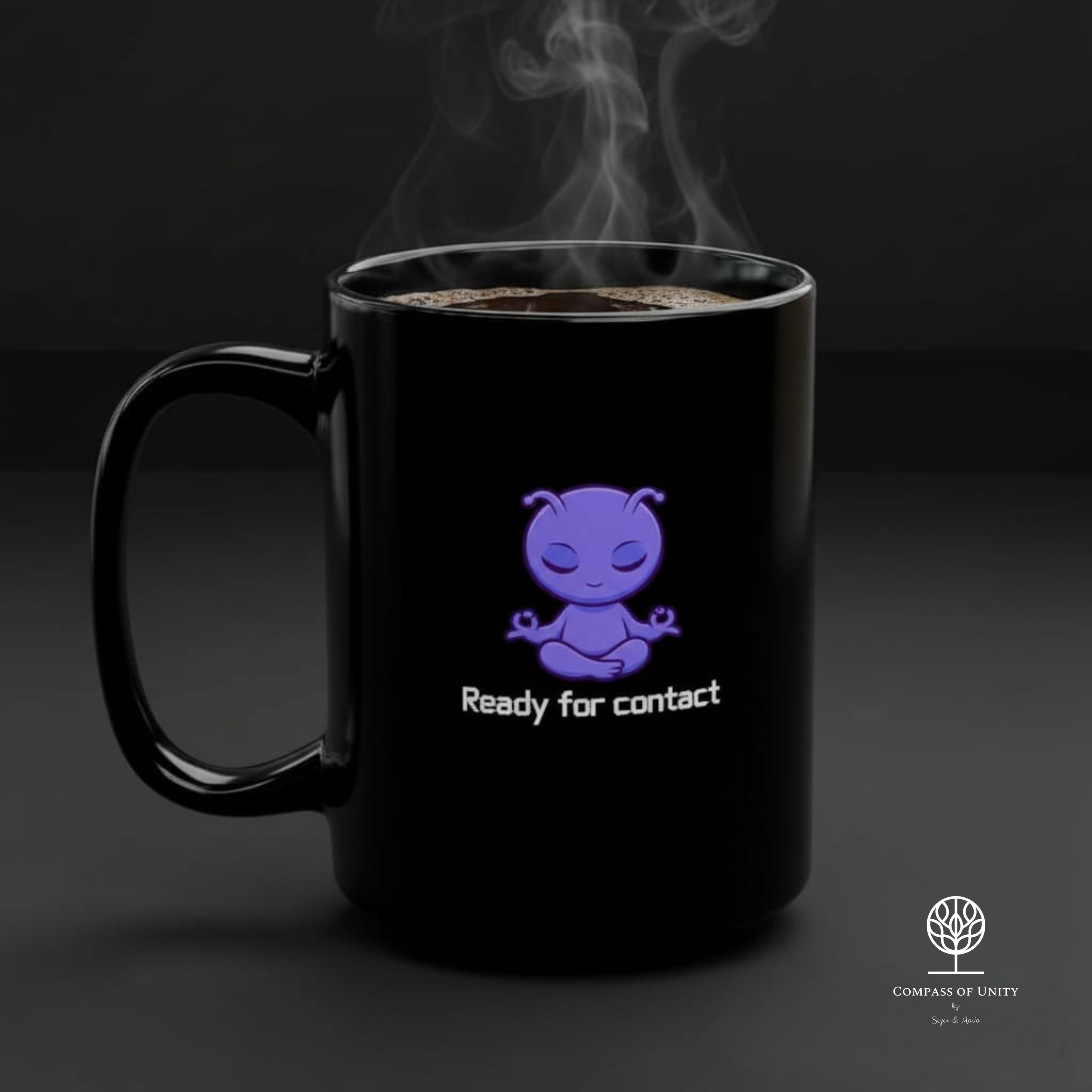 Ready For Contact - Keramik Tasse 325ml | Alien Meditation Design