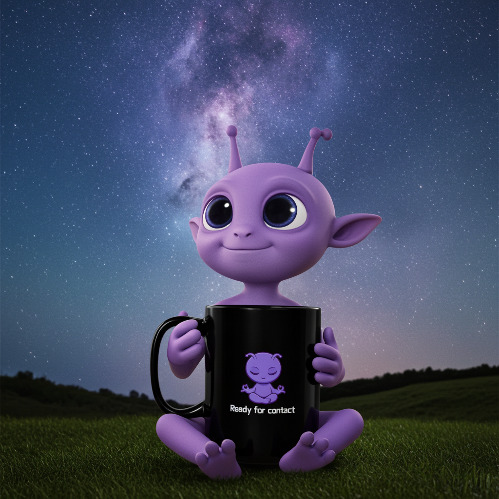 Ready For Contact - Keramik Tasse 325ml | Alien Meditation Design